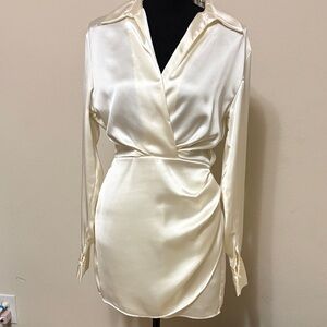 Zara Satin Wrap Mini Dress in Ivory